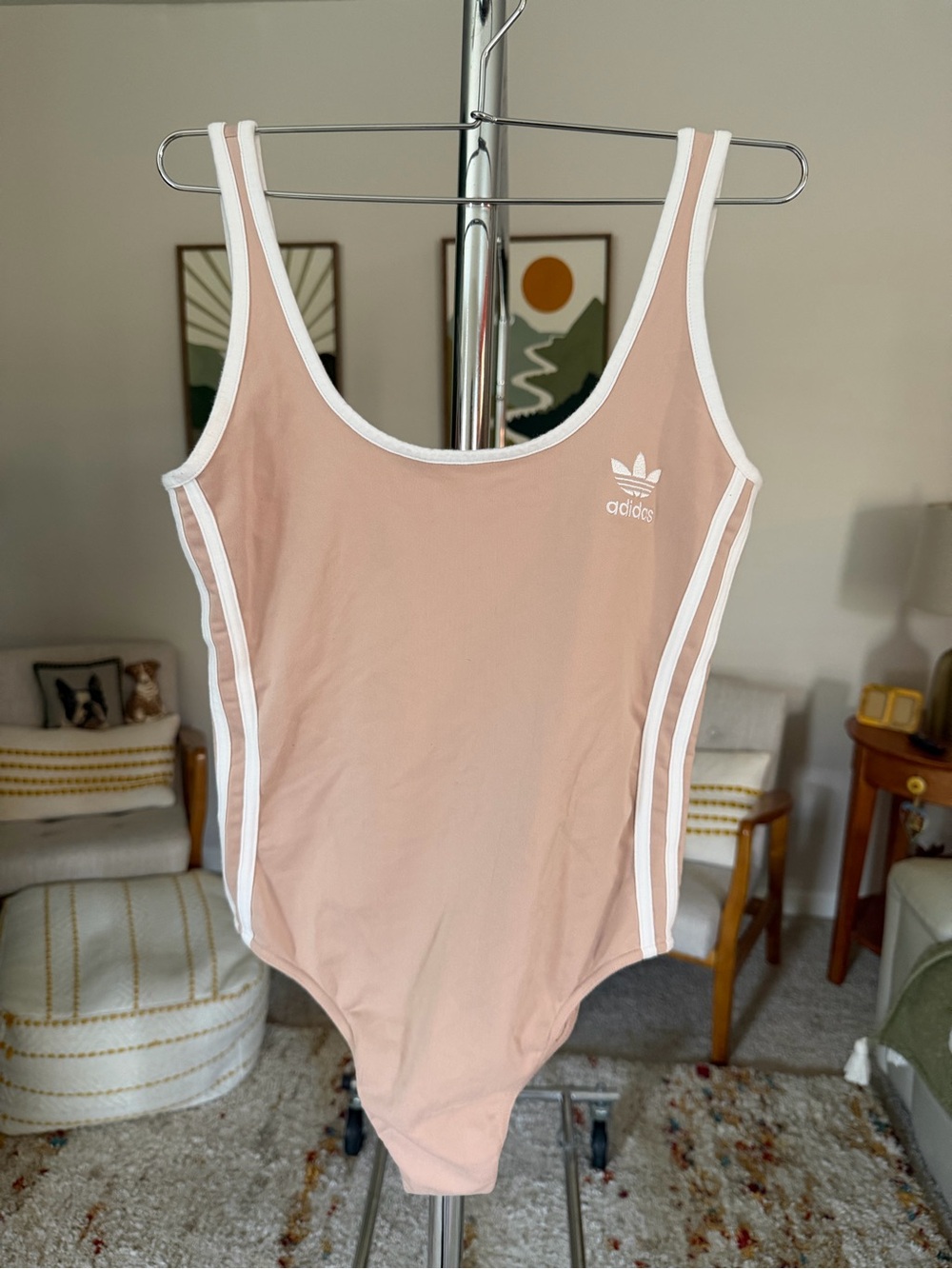 Adudas Retro Nude Bodysuit with White Trim
